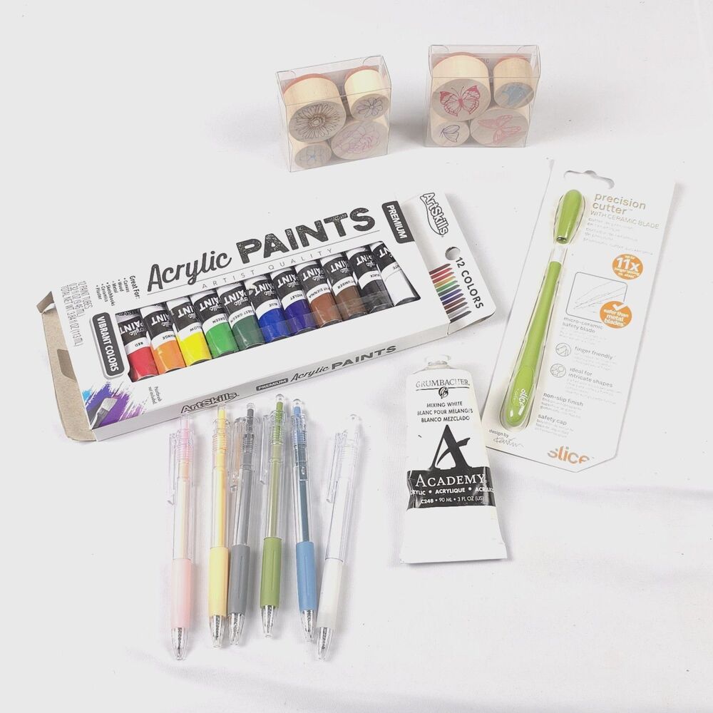 NEW Lot Scrapbooking Journal Mix Media Art Supply Stamps Cutters Acrylic Paints